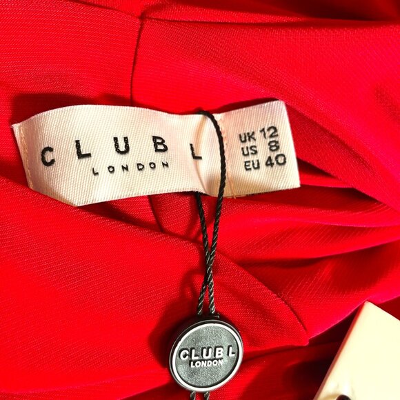 Club L London Adele Backless Ruched Fishtail Cami Maxi Dress Gown 8 US Red NEW - Picture 10 of 14